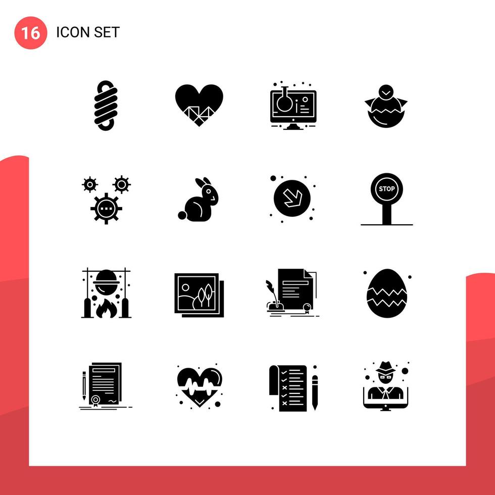 uppsättning av 16 vektor fast glyfer på rutnät för kodning bebis uppkopplad experimentera påsk ägg redigerbar vektor design element