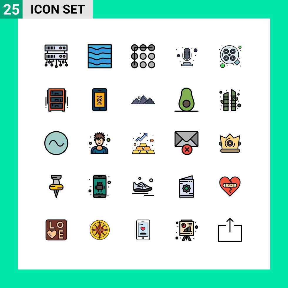 modern uppsättning av 25 fylld linje platt färger pictograph av kirurgisk drift låsa ljus mikrofon redigerbar vektor design element
