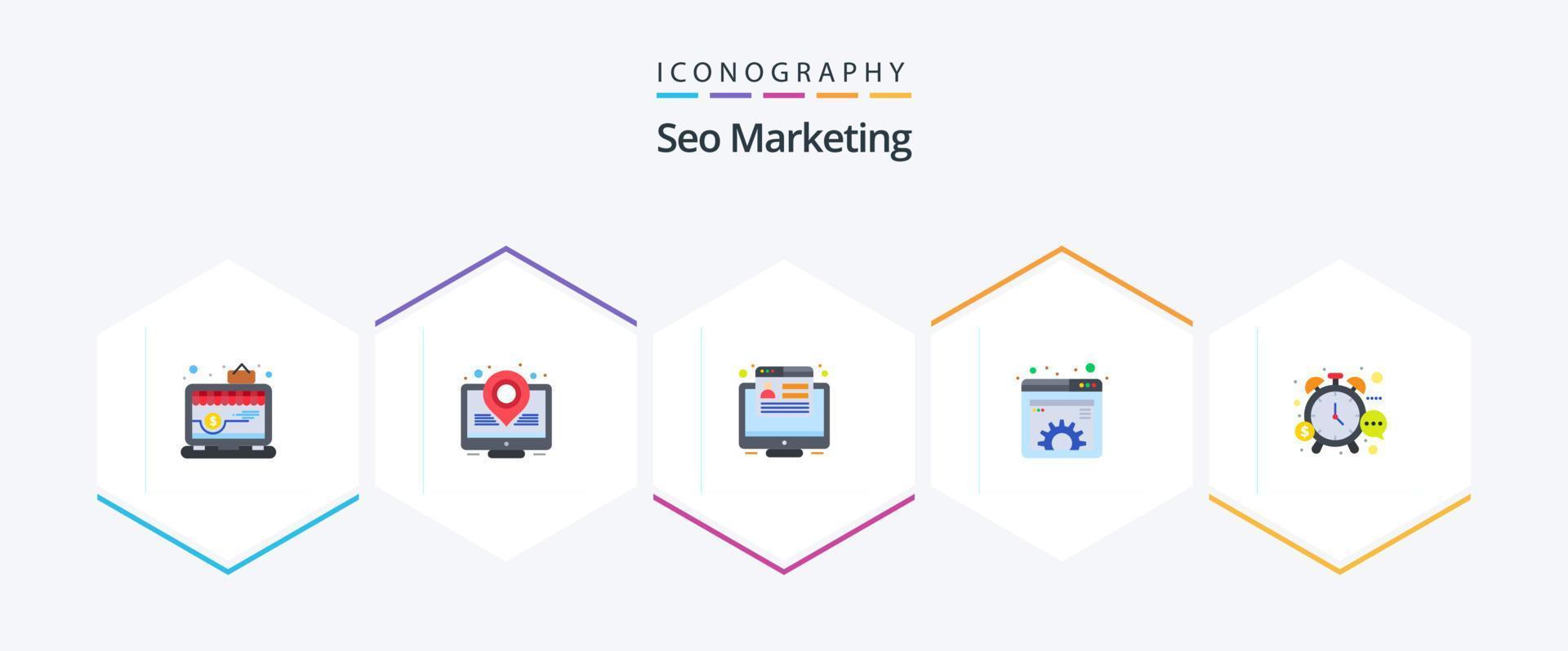 seo marknadsföring 25 platt ikon packa Inklusive pengar. webb. marknadsföring. förvaltning. dokumentera vektor