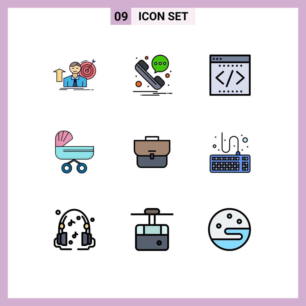 uppsättning av 9 modern ui ikoner symboler tecken för sittvagn barn företag bebis börja redigerbar vektor design element