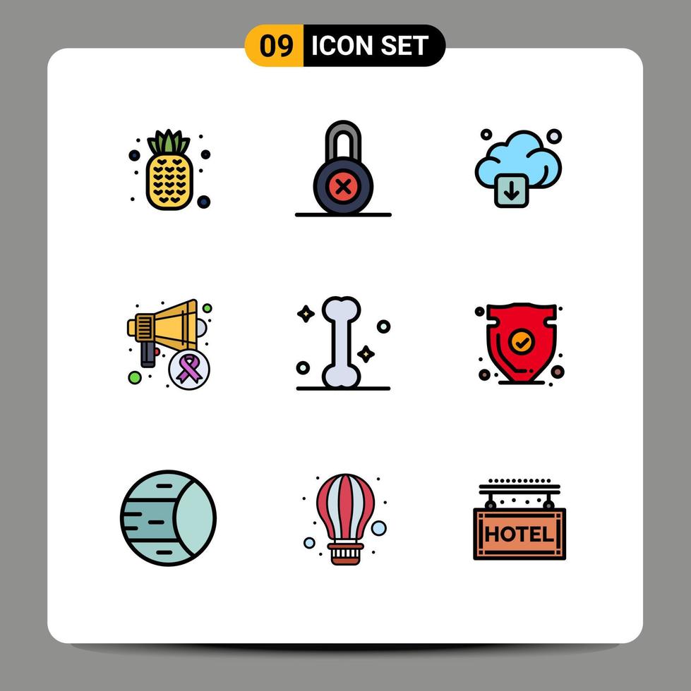 9 thematische Vektor-Filledline-Flachfarben und editierbare Symbole für Sicherheitsknochen laden editierbare Vektordesign-Elemente für den Tag des medizinischen Krebses herunter vektor