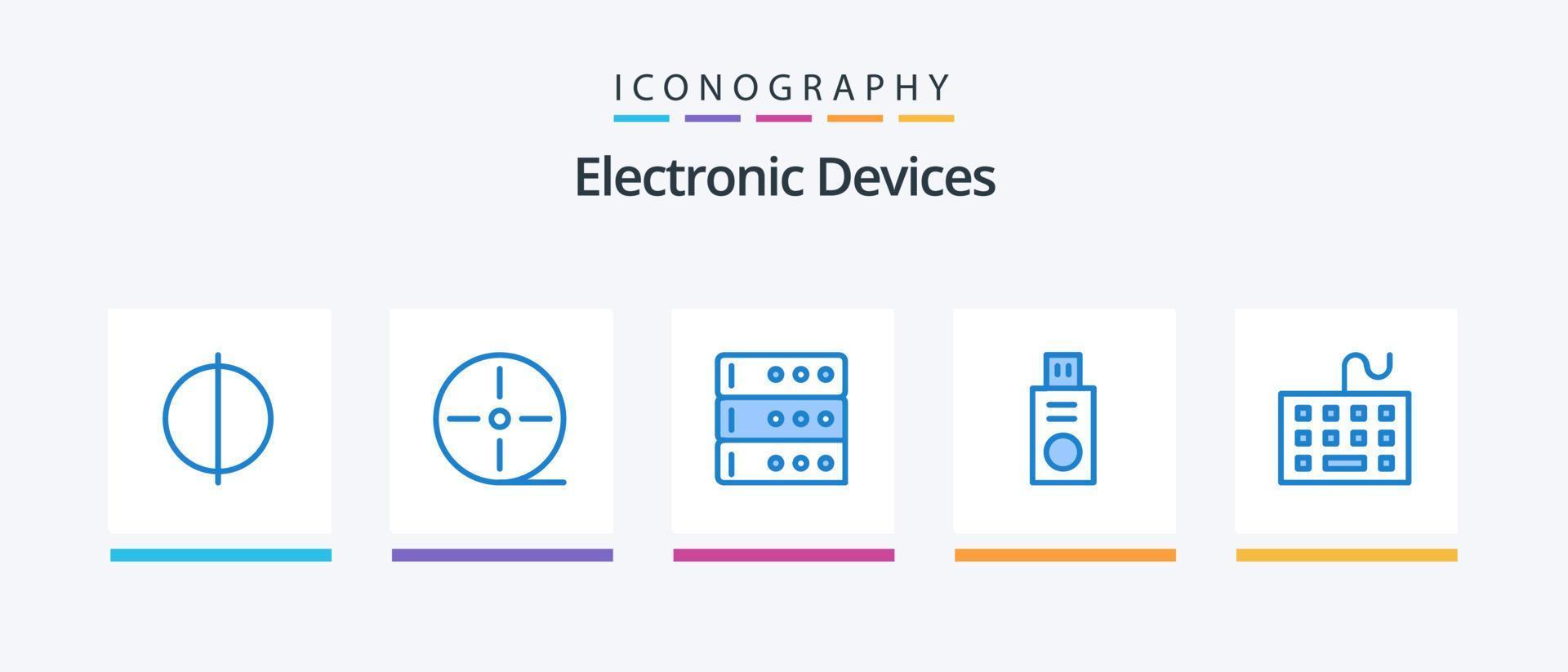 enheter blå 5 ikon packa Inklusive tangentbord. Utrustning. databas. enheter. usb. kreativ ikoner design vektor