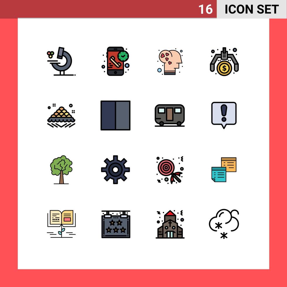 uppsättning av 16 kommersiell platt Färg fylld rader packa för maträtt aning hjärna pengar finansiell redigerbar kreativ vektor design element