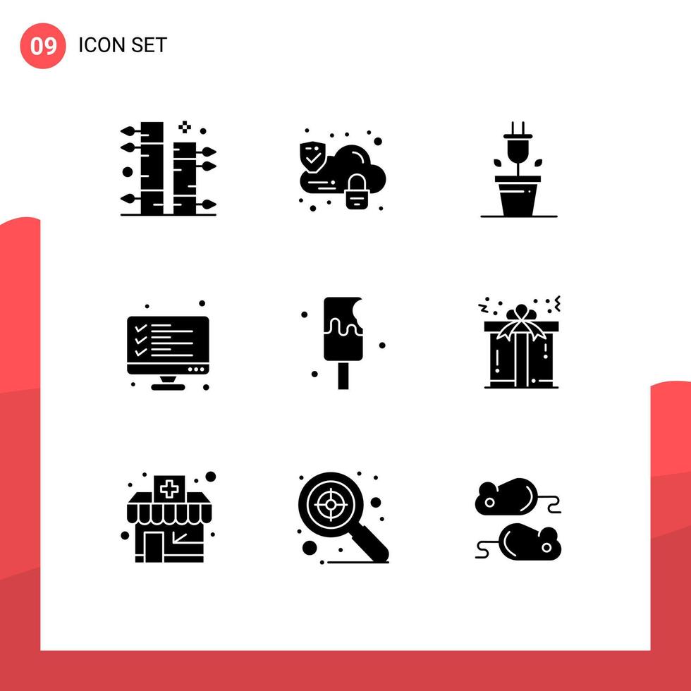 modern uppsättning av 9 fast glyfer och symboler sådan som is grädde öken- växt resultat data redigerbar vektor design element
