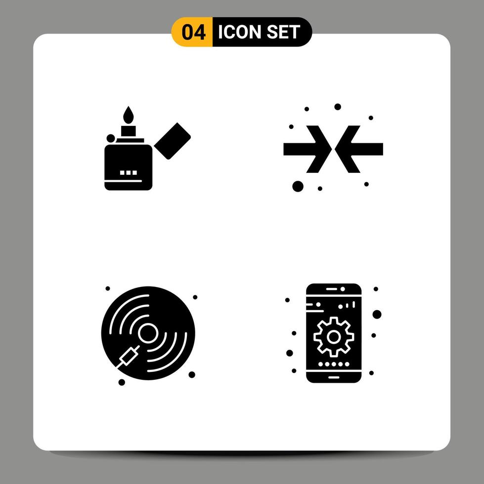 Stock Vector Icon Pack mit 4 Zeilenzeichen und Symbolen für Feuermusik Zippo Shrink Play editierbare Vektordesign-Elemente