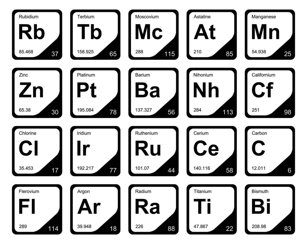 20 Präiodentabelle des Symbolpaketdesigns der Elemente vektor