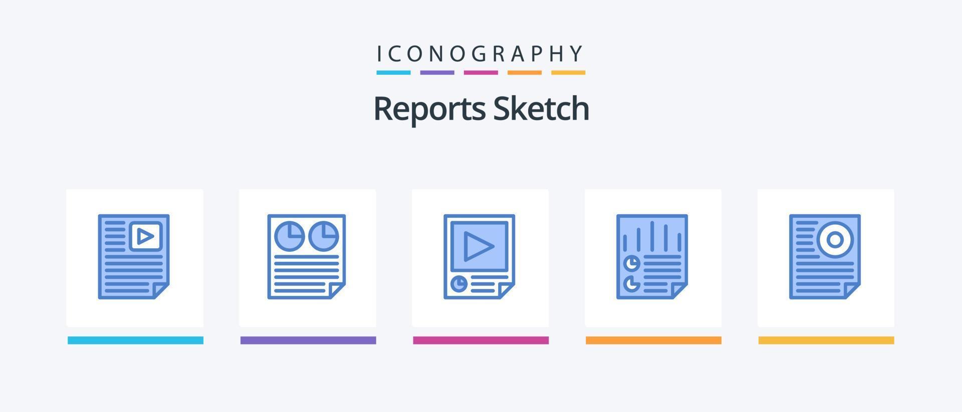 Reports Sketch Blue 5 Icon Pack inklusive Seite. Daten. Kuchen. Prüfbericht. Papier. kreatives Symboldesign vektor
