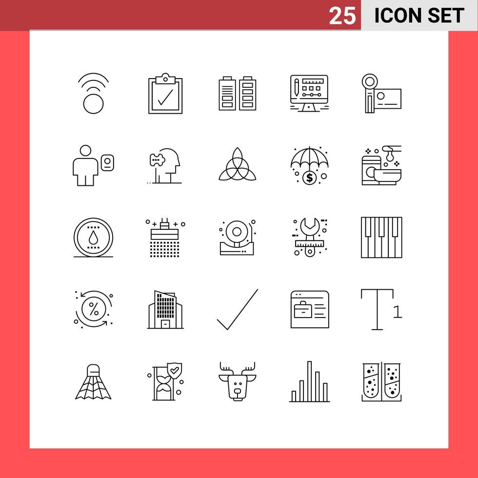 satz von 25 modernen ui-symbolen symbole zeichen für die avataraufnahme vollständig handycam camcorder editierbare vektordesignelemente vektor