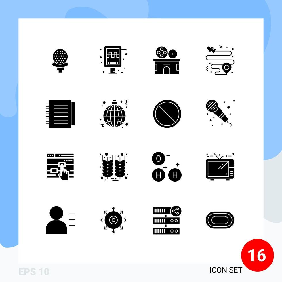 satz von 16 modernen ui symbolen symbole zeichen für office note kino pin herz editierbare vektordesignelemente vektor