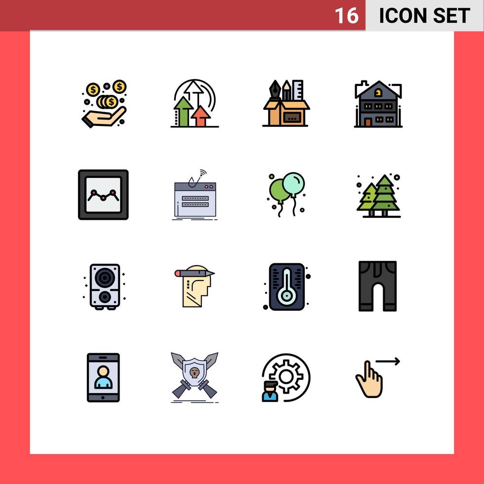 uppsättning av 16 modern ui ikoner symboler tecken för Diagram Hem penna byggnad hus redigerbar kreativ vektor design element