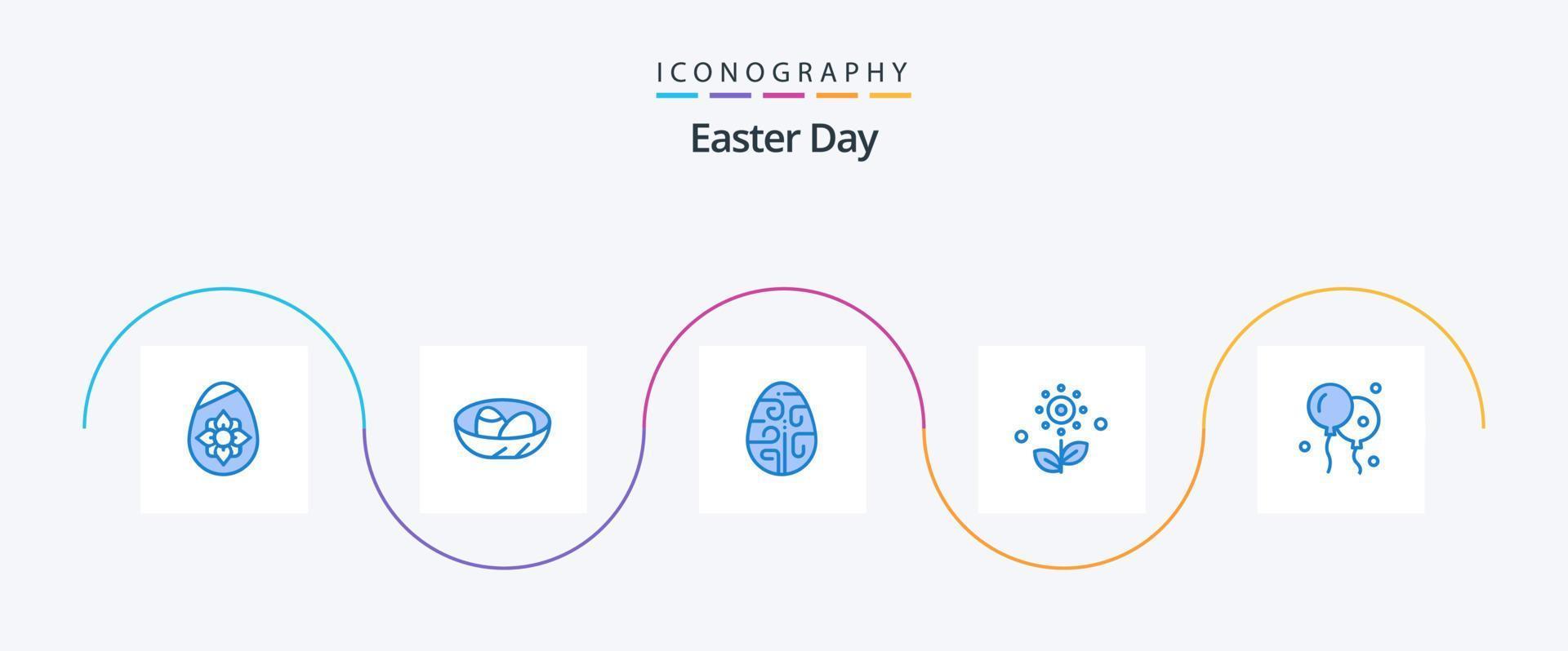 påsk blå 5 ikon packa Inklusive vår. växt. bo. blomma. ägg vektor