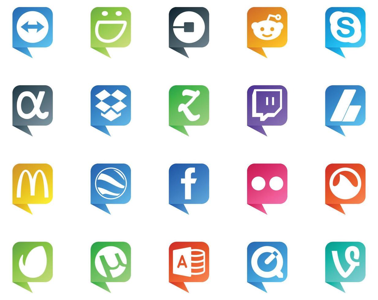 20 social media Tal bubbla stil logotyp tycka om flickr Google jord app netto mcdonalds adsense vektor