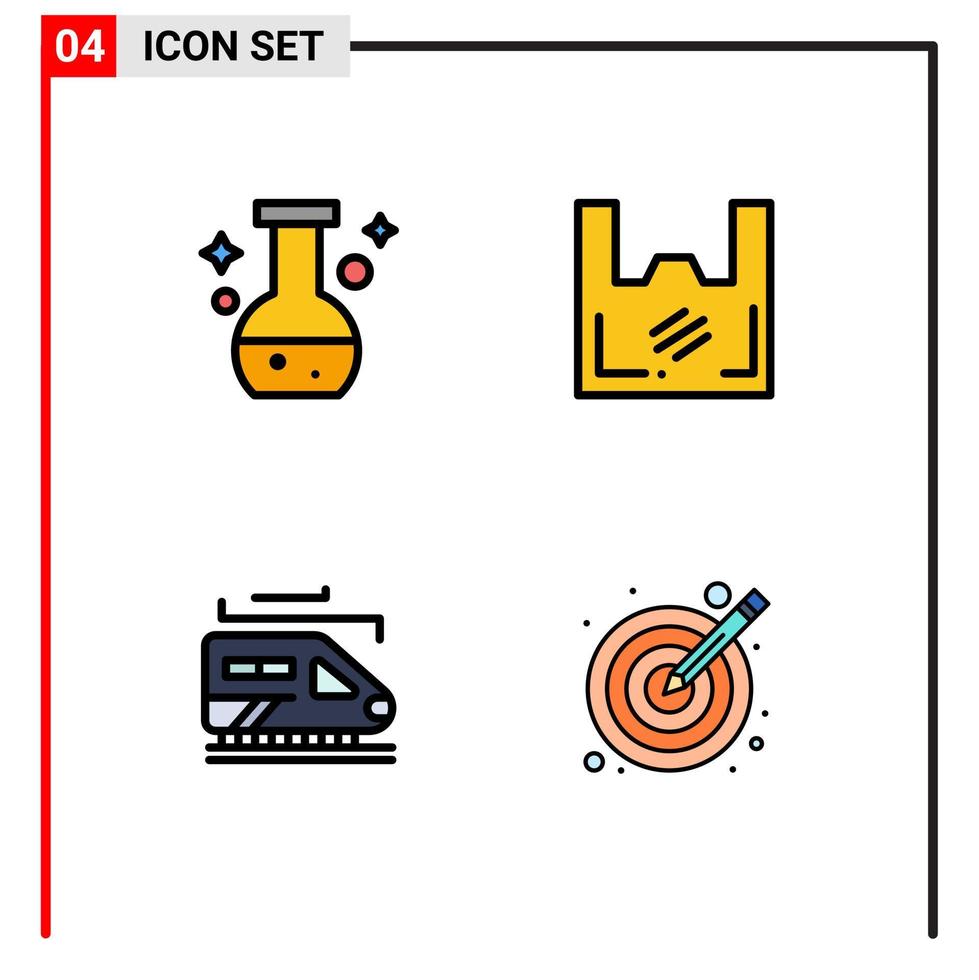 4 universell fylld linje platt Färg tecken symboler av rör tåg testa plast tunnel redigerbar vektor design element