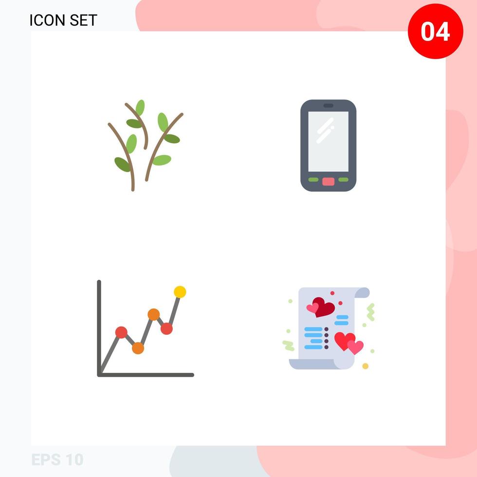 4 thematische Vektor-Flachsymbole und editierbare Symbole von Knospen ATM Natur mobiles Geld editierbare Vektordesign-Elemente vektor