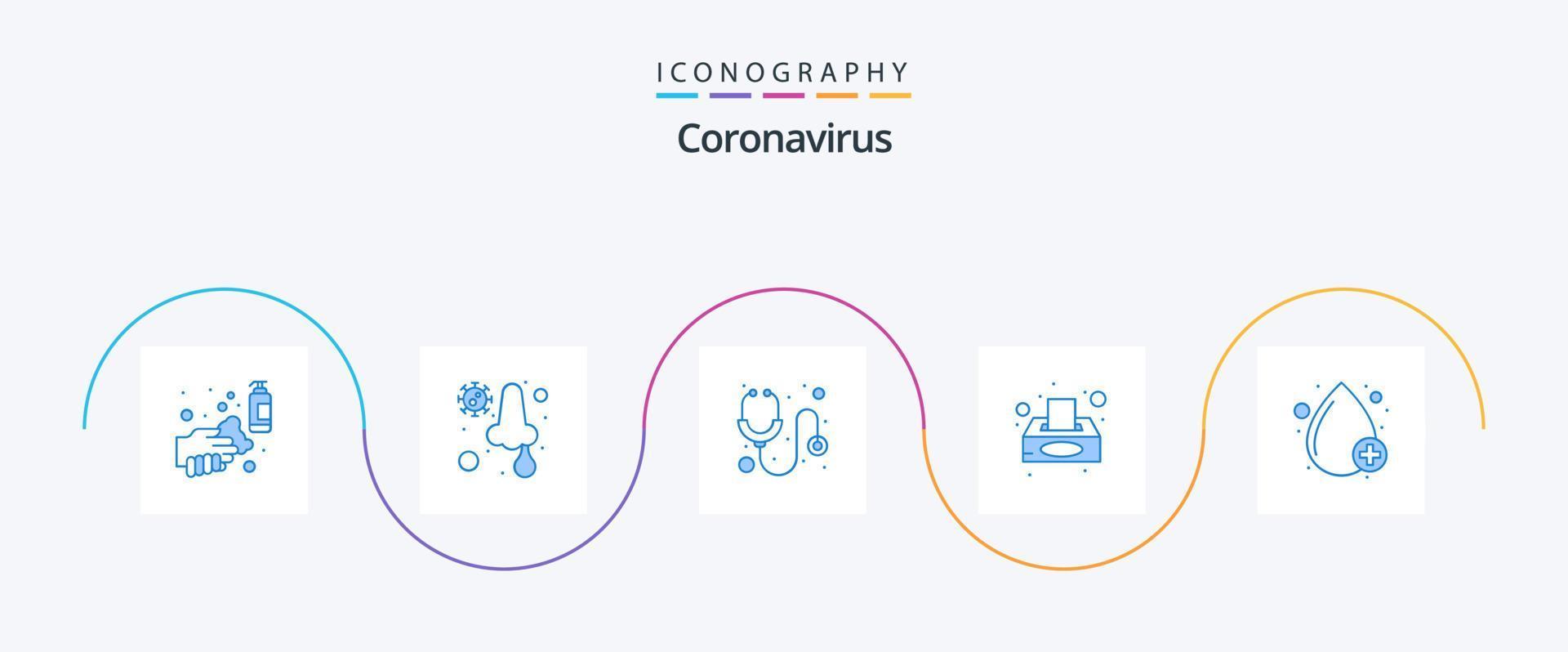 Coronavirus Blue 5 Icon Pack inklusive Taschentuchbox. Serviette. Nase. Kasten. medizinisch vektor