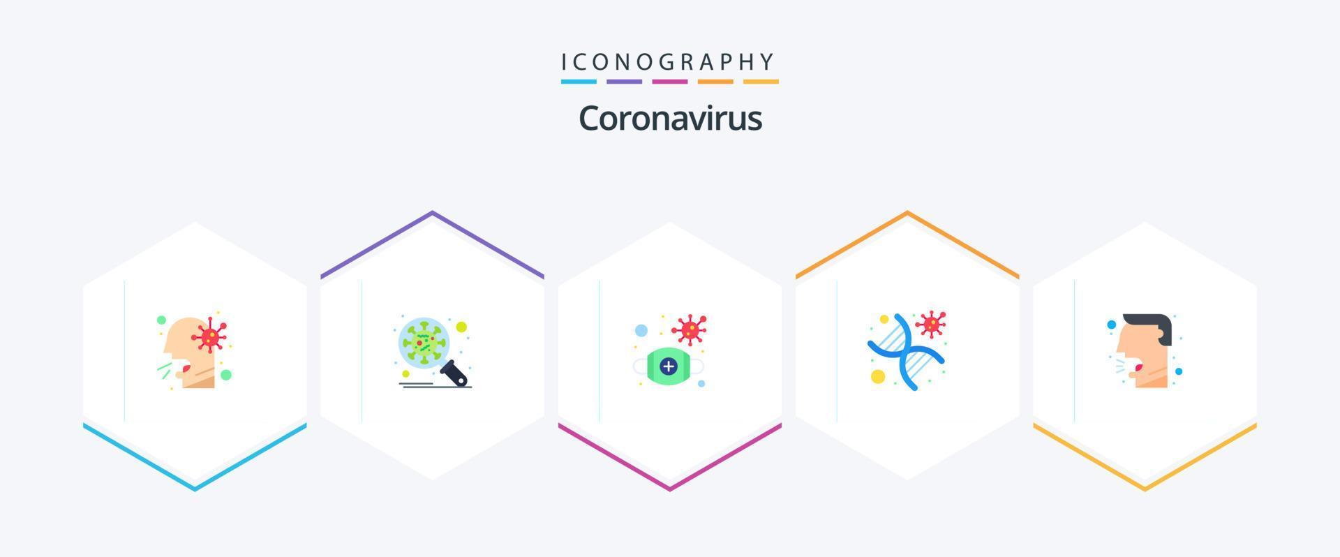 Coronavirus 25 Flat Icon Pack inklusive Husten. genomisch. Virus. Genetik. Sicherheit vektor