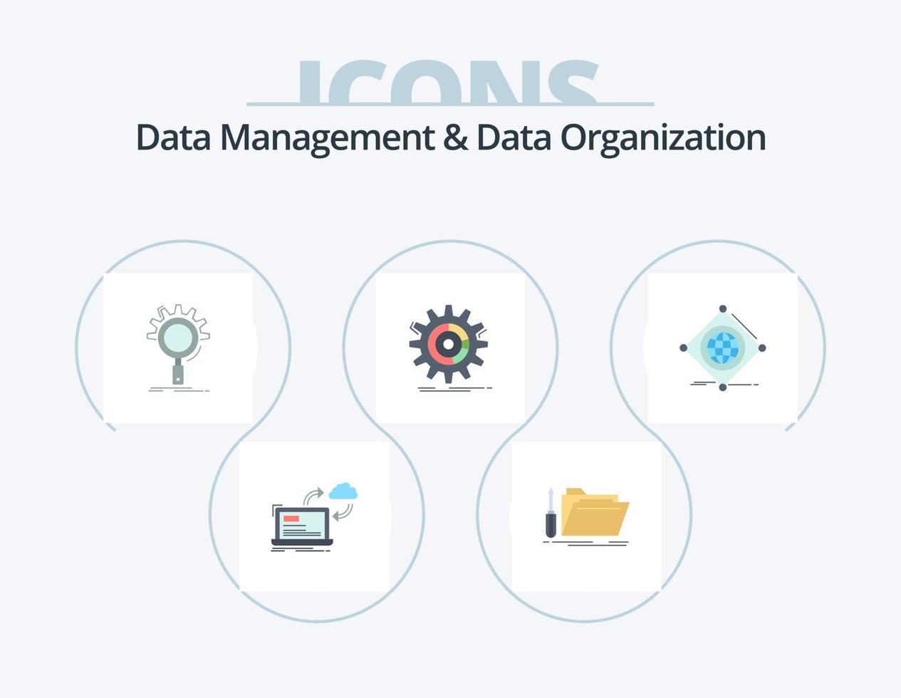 data förvaltning och data organisation platt ikon packa 5 ikon design. förvaltning. miljö. resurs. miljö. optimering vektor