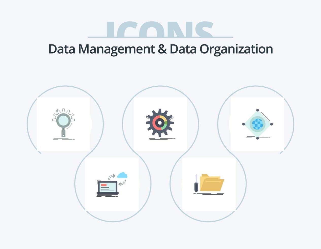 Datenmanagement und Datenorganisation Flat Icon Pack 5 Icon Design. Verwaltung. Einstellung. Ressource. Einstellung. Optimierung vektor