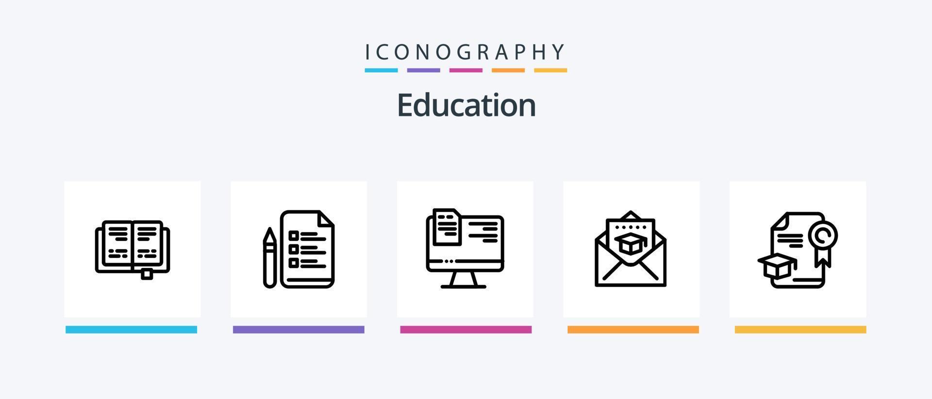 Education Line 5 Icon Pack inklusive Bildung. Bleistift. Deckel. Handy, Mobiltelefon. Bildung. kreatives Symboldesign vektor