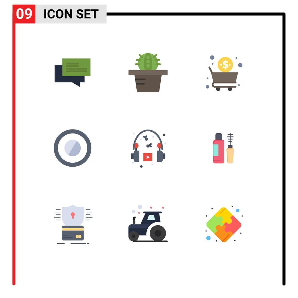 packa av 9 modern platt färger tecken och symboler för webb skriva ut media sådan som maskara hörlurar affär hobby läsplatta redigerbar vektor design element