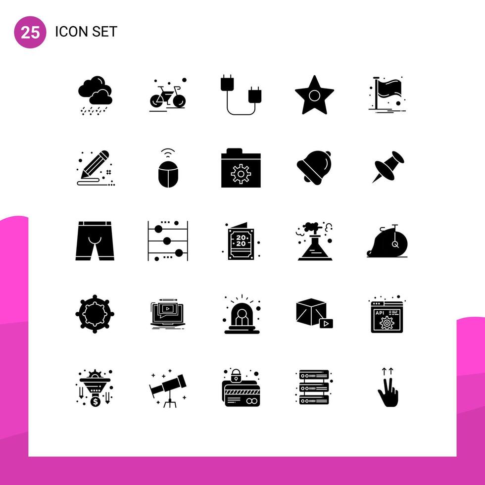 Stock Vector Icon Pack mit 25 Linienzeichen und Symbolen für Flag Star Computer Media Hardware editierbare Vektordesign-Elemente