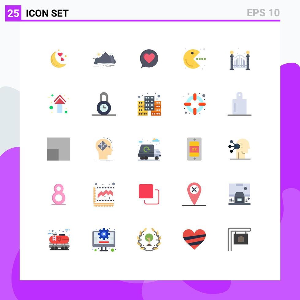 gruppe von 25 flachen farben zeichen und symbole für lebensspielszenenspiel pacman editierbare vektordesignelemente vektor