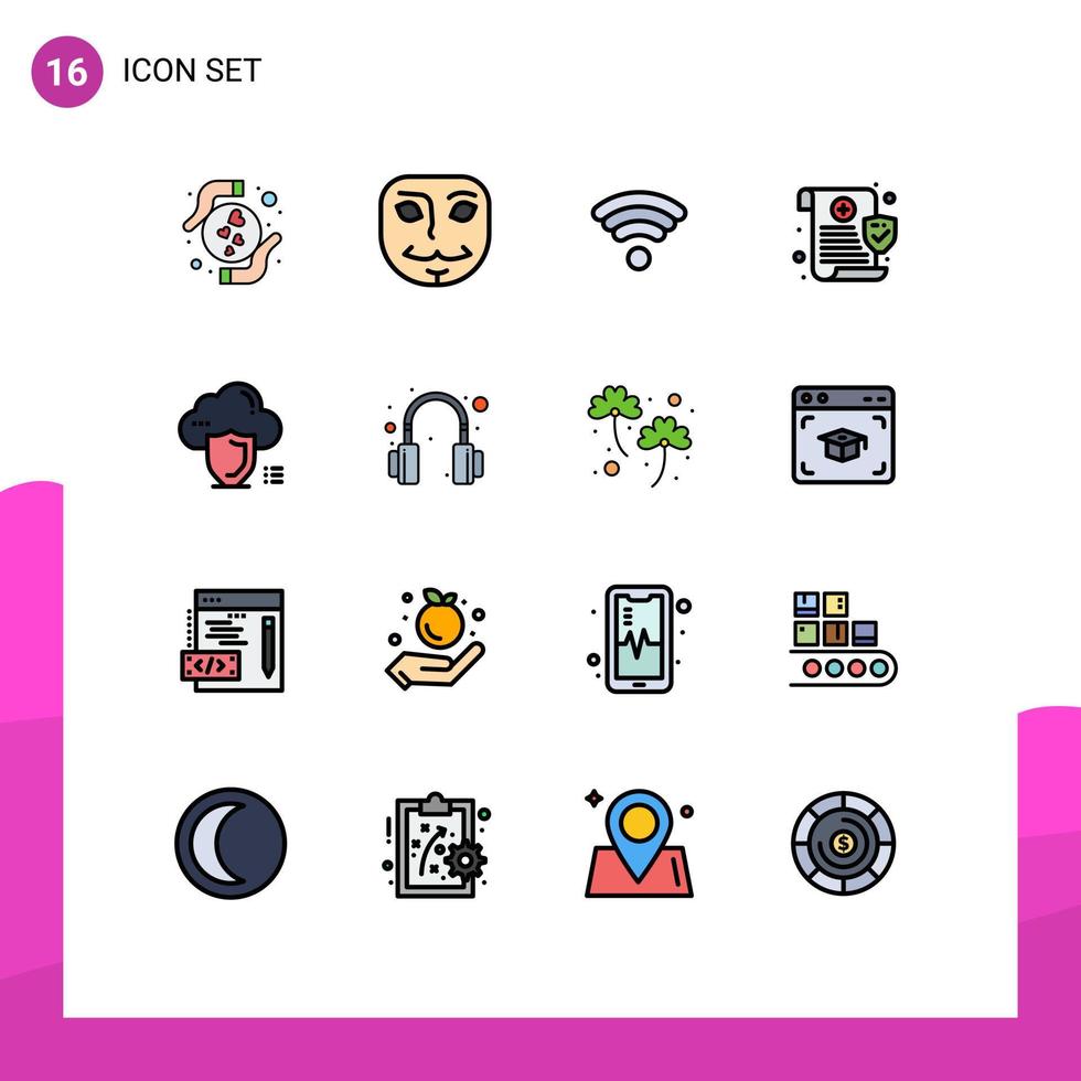 satz von 16 kommerziellen flachen farbgefüllten linienpaket für sicherheit sichere wifi cloud privatsphäre editierbare kreative vektordesignelemente vektor