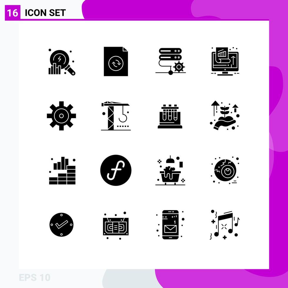 16 universelle Solid-Glyphen-Sets für Web- und mobile Anwendungen Fahrzeuge Erfolg Netzwerkleistungswachstum editierbare Vektordesign-Elemente vektor