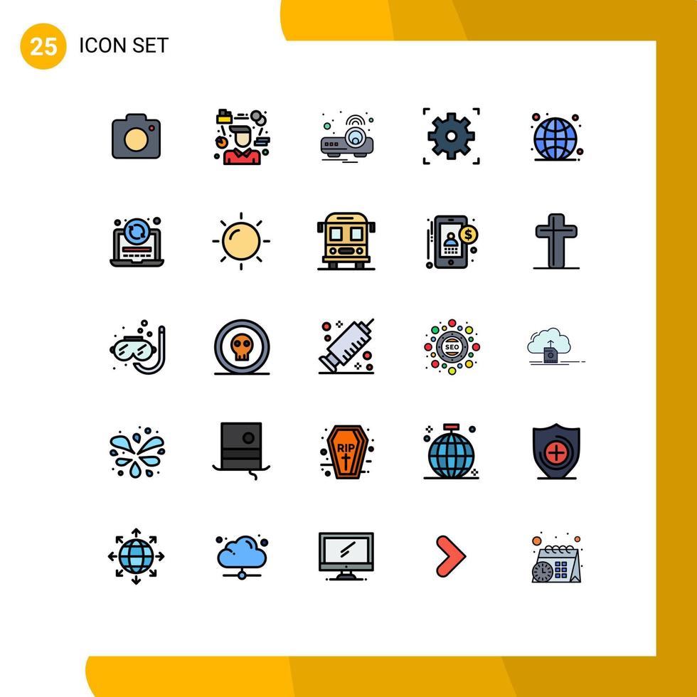 uppsättning av 25 modern ui ikoner symboler tecken för klot miljö chef video ljus redigerbar vektor design element