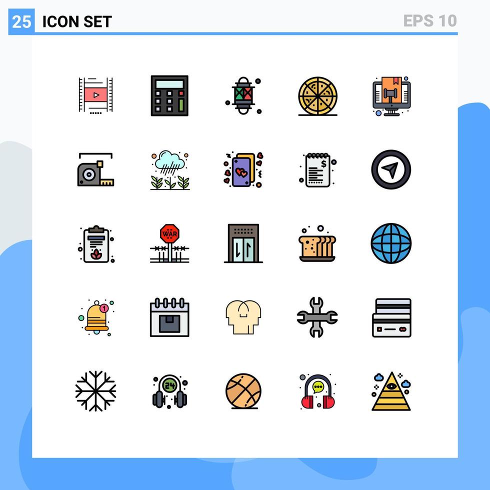 Satz von 25 kommerziellen gefüllten Linien-Flachfarbpaketen für Rechtsrichter leichte Online-Fast-Food-editierbare Vektordesign-Elemente vektor