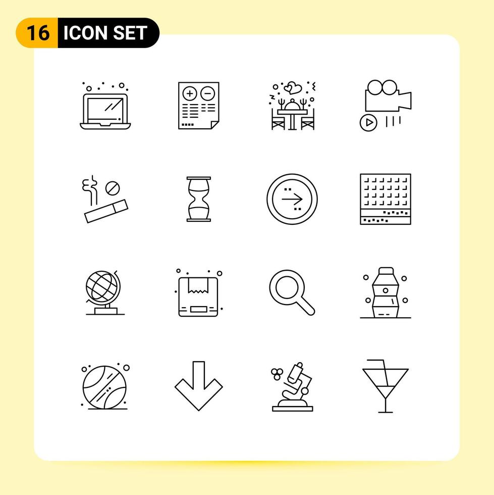 modern uppsättning av 16 konturer och symboler sådan som rökning Nej middag video kamera redigerbar vektor design element