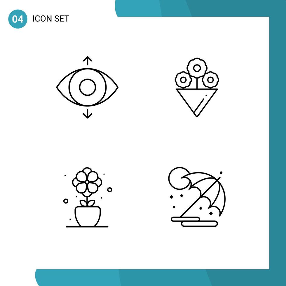 Gruppe von 4 gefüllten flachen Farben Zeichen und Symbolen für Auge Sommerblume vorhanden Regenschirm editierbare Vektordesign-Elemente vektor