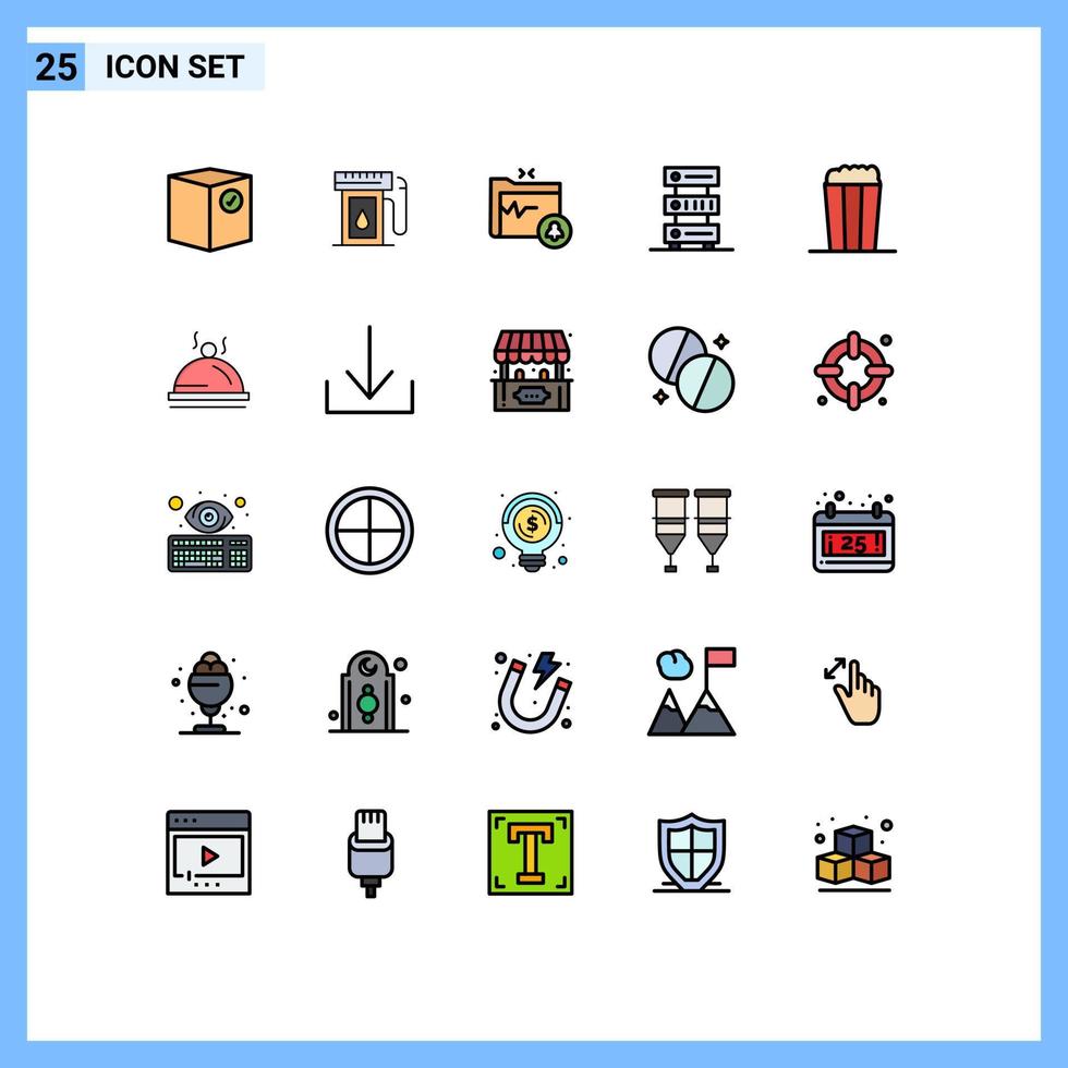 moderner Satz von 25 gefüllten flachen Farben und Symbolen wie Speicherhosting-Drop-Datenbank sicherer Ordner editierbare Vektordesign-Elemente vektor