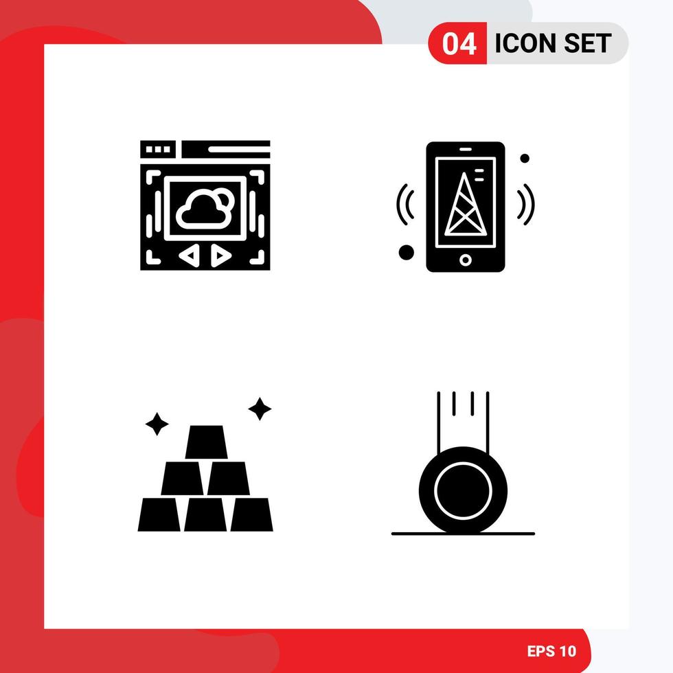 uppsättning av 4 modern ui ikoner symboler tecken för webb sida pengar internet mobil fotboll redigerbar vektor design element