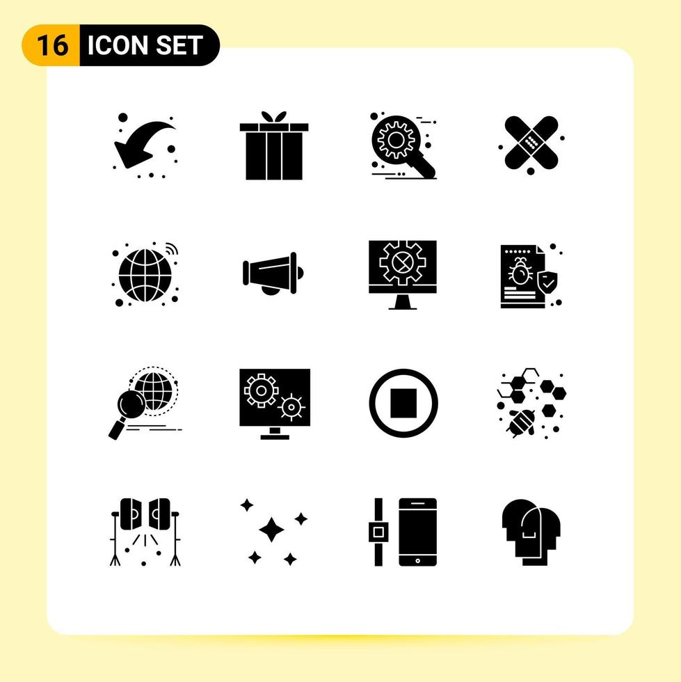 uppsättning av 16 modern ui ikoner symboler tecken för infrastruktur klot skräddarsy plåster bandage redigerbar vektor design element