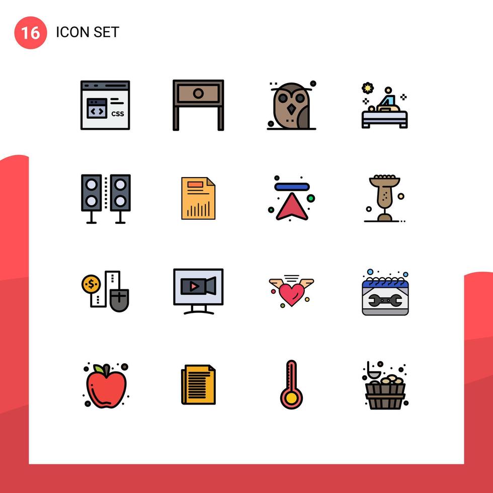 uppsättning av 16 modern ui ikoner symboler tecken för tabell massage interiör studie natt redigerbar kreativ vektor design element