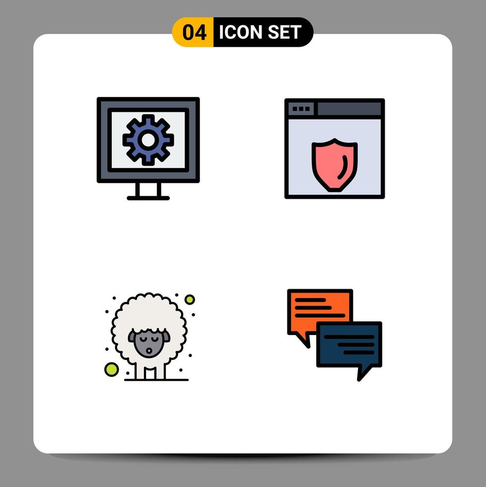 Gruppe von 4 gefüllten flachen Farben Zeichen und Symbolen für die Kontrolle Schafe beobachten Schild SMS editierbare Vektordesign-Elemente vektor