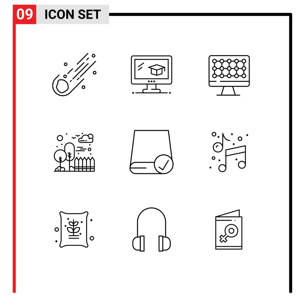 Stock Vector Icon Pack mit 9 Zeilen Zeichen und Symbolen für Geräte Computer Computer Park City editierbare Vektordesign-Elemente