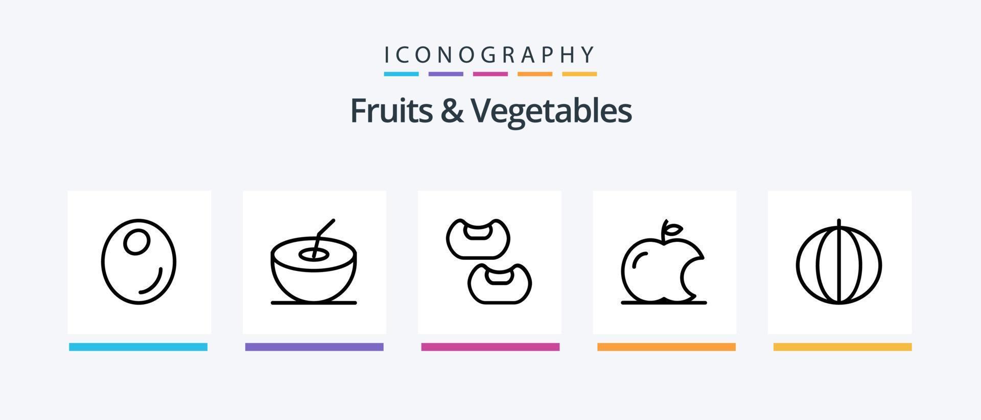 frukt och grönsaker linje 5 ikon packa Inklusive citron. frukt. grönsak. äpple. frukter. kreativ ikoner design vektor