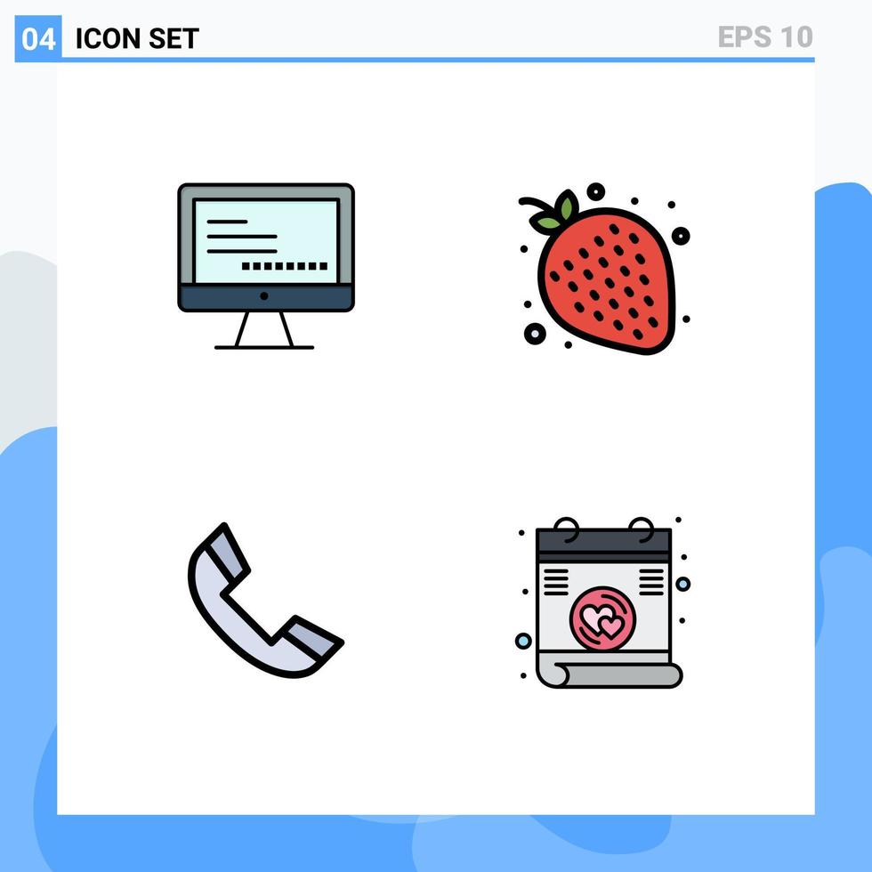 Mobile Interface Filledline Flat Color Set aus 4 Piktogrammen von Computertelefon-Bildung süße Telefon-editierbare Vektordesign-Elemente vektor