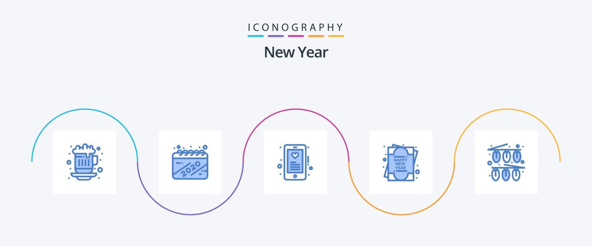 neues jahr blau 5 icon pack inklusive dekorationen. Feier. Gerät. Neujahr. Karte vektor