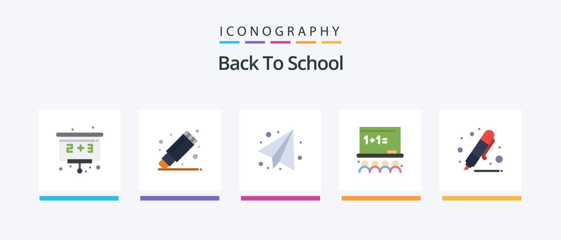 tillbaka till skola platt 5 ikon packa Inklusive överstrykningspenna. teckning. utbildning. tillbaka till skola. styrelse. kreativ ikoner design vektor