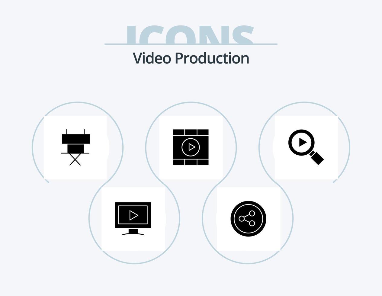 video produktion glyf ikon packa 5 ikon design. Start. media . kontrollera . hopfällbar stol vektor