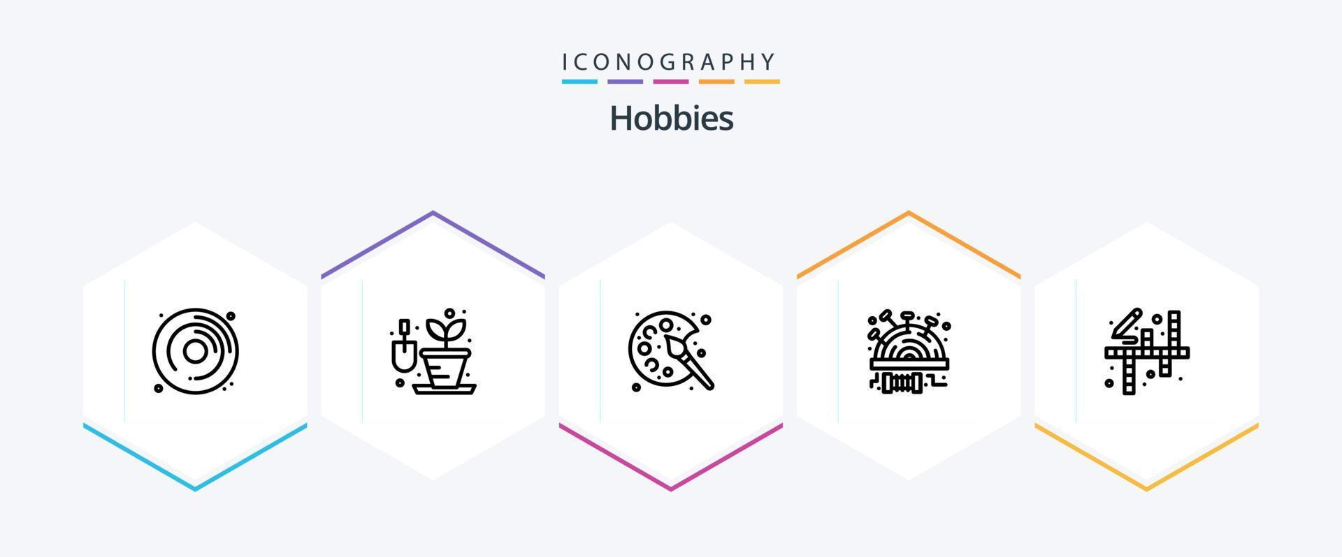 hobbies 25 linje ikon packa Inklusive hobbyer. aktiviteter. måla. sy. nåldyna vektor