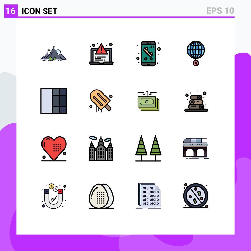 modern uppsättning av 16 platt Färg fylld rader och symboler sådan som internet global webb jord telefon redigerbar kreativ vektor design element