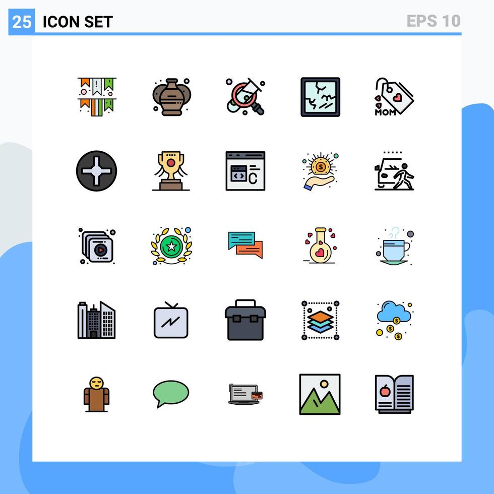 25 thematische, vektorgefüllte flache Linienfarben und editierbare Symbole des Mom-Tag-Geschäfts spiegeln gebrochene editierbare Vektordesign-Elemente wider vektor