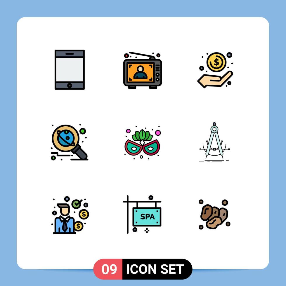 modern uppsättning av 9 fylld linje platt färger och symboler sådan som Plats forskning kontanter planet vinst redigerbar vektor design element