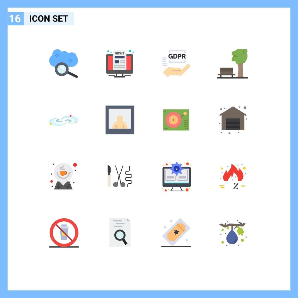 Stock Vector Icon Pack mit 16 Linienzeichen und Symbolen für Galaxy Park Screen Naturschutz editierbares Paket kreativer Vektordesign-Elemente