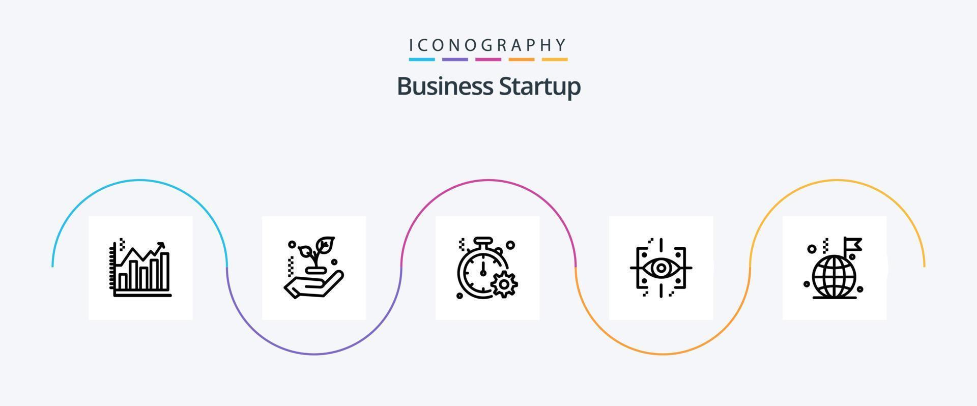 Business Startup Line 5 Icon Pack inklusive Advanced . Ausrüstung. Blatt . schnell . Uhr vektor