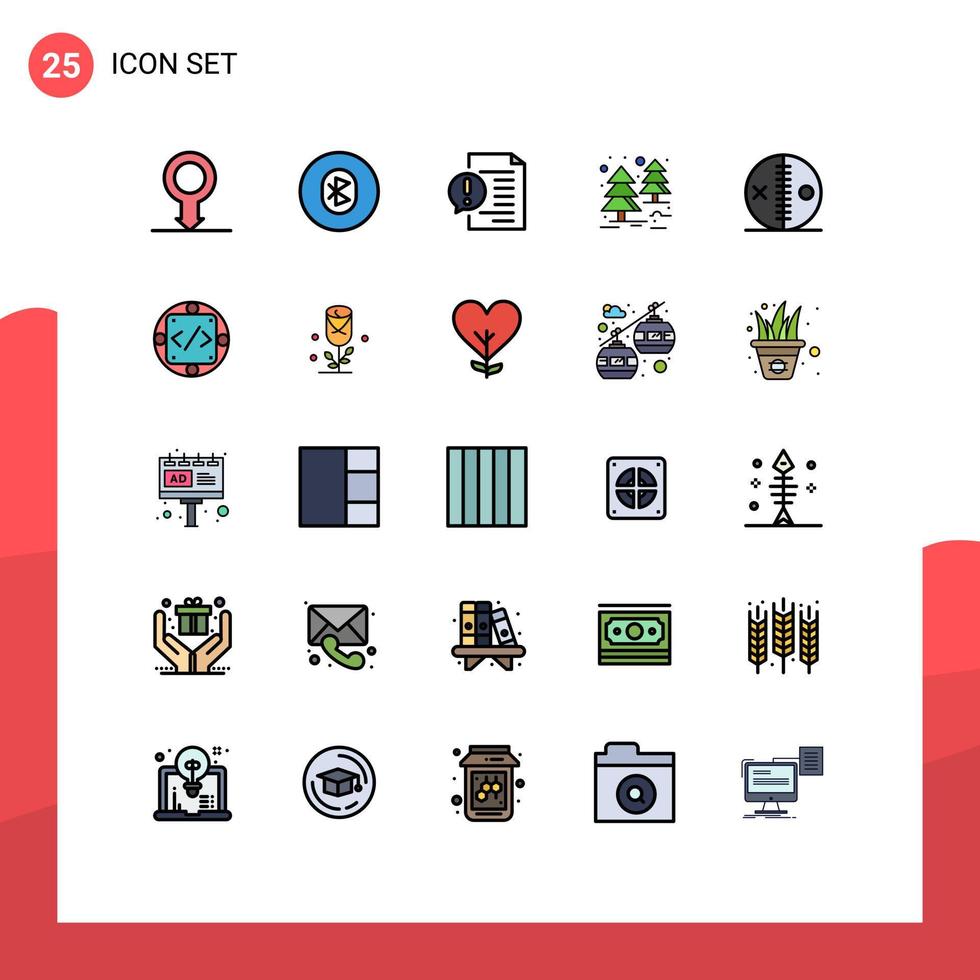 grupp av 25 fylld linje platt färger tecken och symboler för docka träd kommunikation djungel fil redigerbar vektor design element